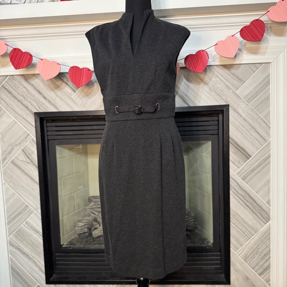 Eliza J New‎ York Sheath Dress Mock Neck Sleeveless Gray Career Size 8